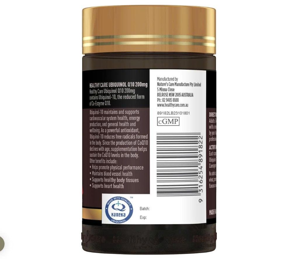Viên Uống Hỗ Trợ Sức Khỏe Tim Mạch Healthy Care UBIQUINOL Q10 200mg Lọ 60 Viên