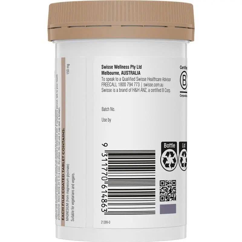 Viên Uống Bổ Sung Magie Hữu Cơ Swisse Ultiboost Magnesium Glycinate Lọ 60 Viên