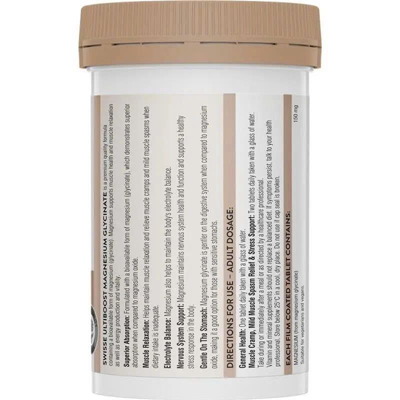 Viên Uống Bổ Sung Magie Hữu Cơ Swisse Ultiboost Magnesium Glycinate Lọ 60 Viên