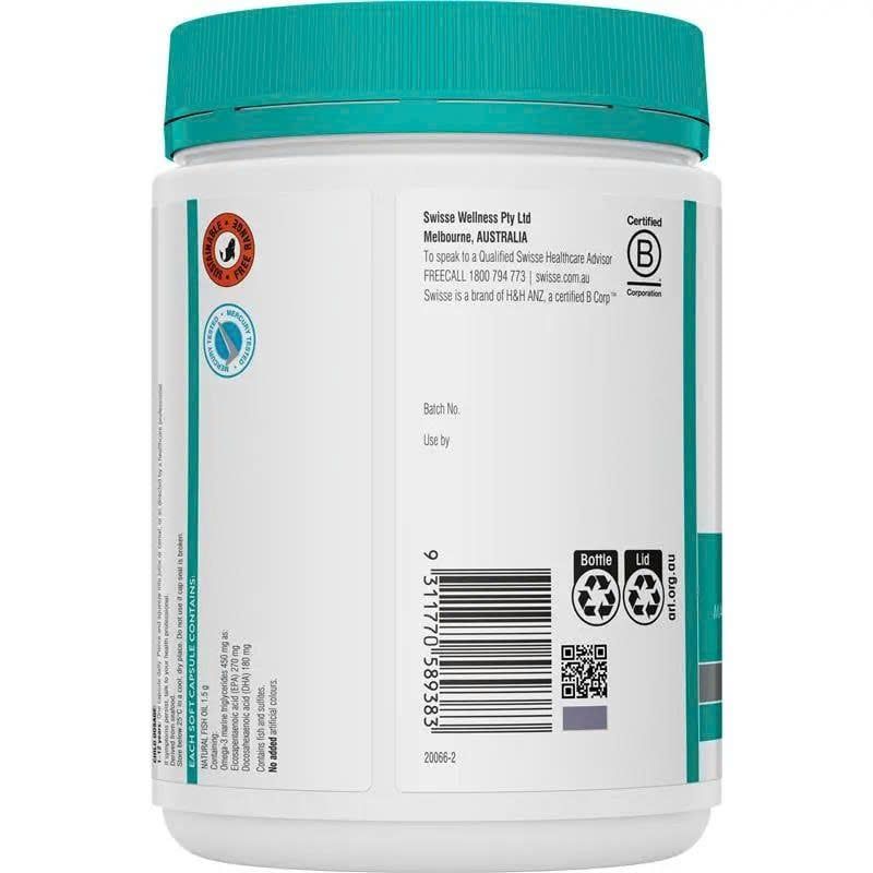 Dầu Cá Không Mùi Hàm Lượng Cao Swisse Ultiboost Odourless High Strength Wild Fish Oil 1500mg Lọ 200 Viên