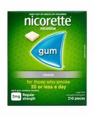 Kẹo Cao Su Cai Thuốc Lá Nicorette Nicotine Gum 2mg Hộp 210 Viên