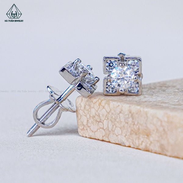  EX589 4mm Bông tai vuông 4 cánh 