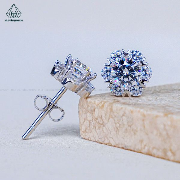  E145 Bông tai 6 chấu chuôi đẩy 