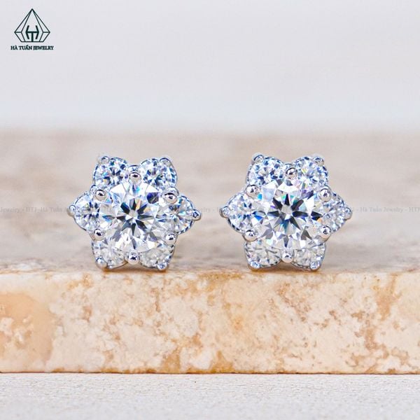  EX591 FULL MOIS 5mm Bông tai hoa 6 cánh 6 chấu 