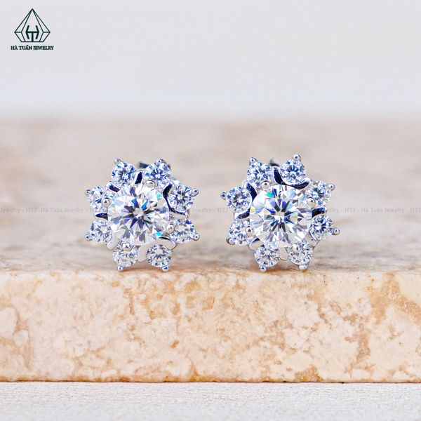  EX595 4mm Bông tai 8 cánh nhọn chuôi đẩy 