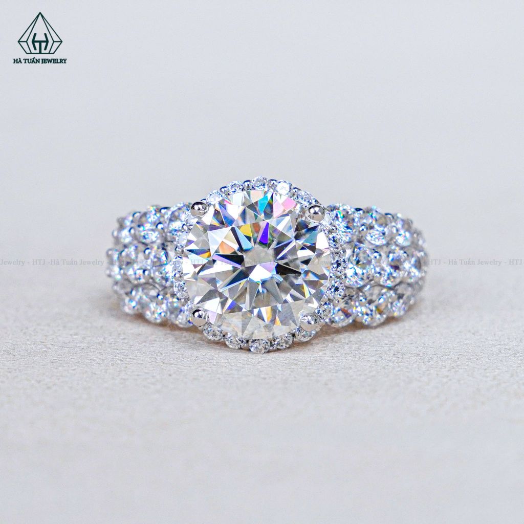 RX661 9mm Nhẫn nữ halo tròn