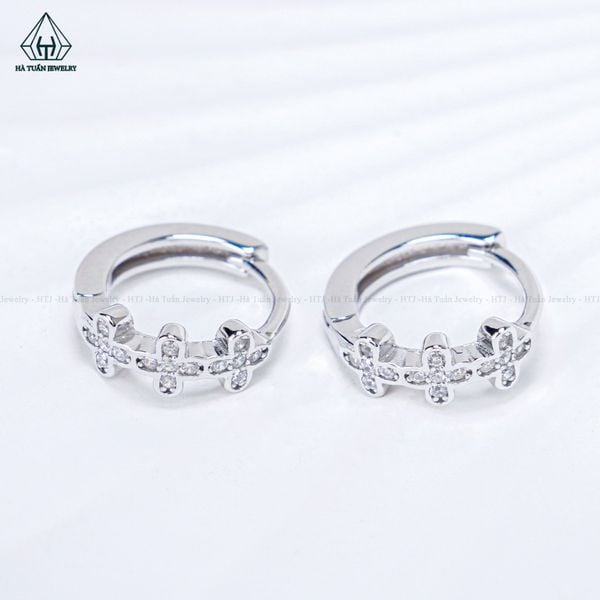  E081 Bông tai khoen 3 cỏ bốn lá 