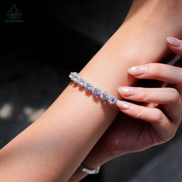  B099 Vòng tay móc máy 7 viên chủ CZ 5.4mm 