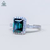  RX584 Nhẫn nữ halo Emerald 6*8mm xanh lá 