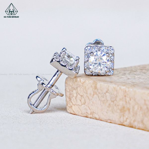  EX612 4mm Bông tai viền tấm vuông bo tròn 