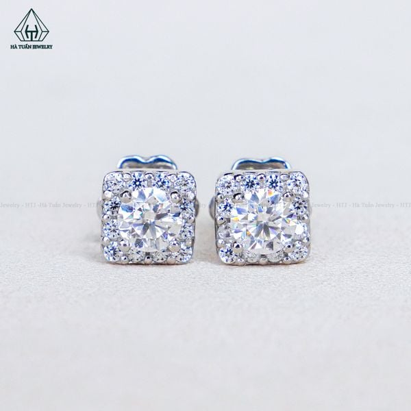  EX612 4mm Bông tai viền tấm vuông bo tròn 