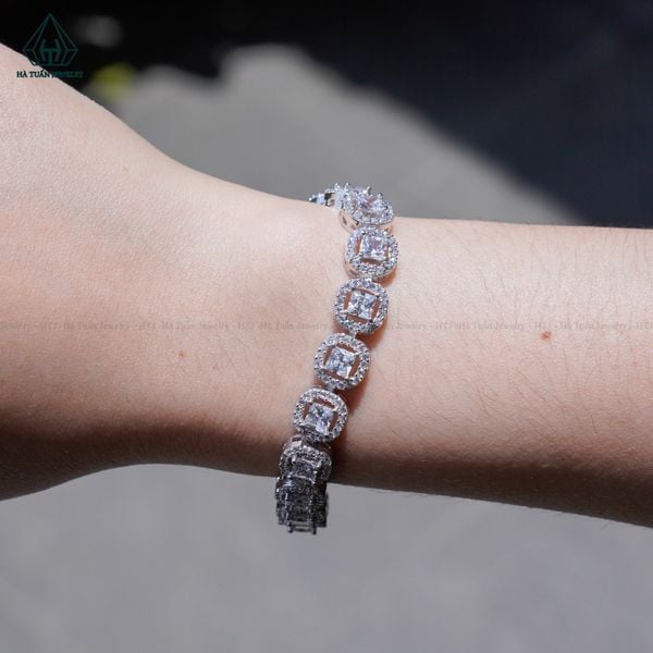  B055 Lắc tay halo vuông đá Princess 