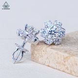  EX502 5mm Bông tai hoá đá tròn 6 cánh viền bạc 