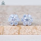  EX502 5mm Bông tai hoá đá tròn 6 cánh viền bạc 