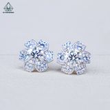  EX502 5mm Bông tai hoá đá tròn 6 cánh viền bạc 