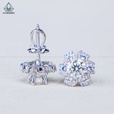  EX502 5mm Bông tai hoá đá tròn 6 cánh viền bạc 