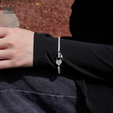 B057 Lắc tay full cz khoá trái tim