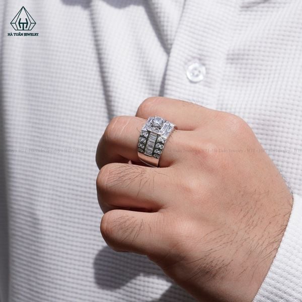  RMX182 6mm Nhẫn nam vuông viền baguette 