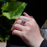  R980 Emerald 10*14mm vàng Nhẫn nữ 2 vành đá 