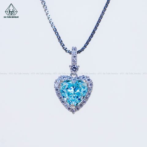 N730 Dây mặt liền trái tim chủ CZ Xanh Dương