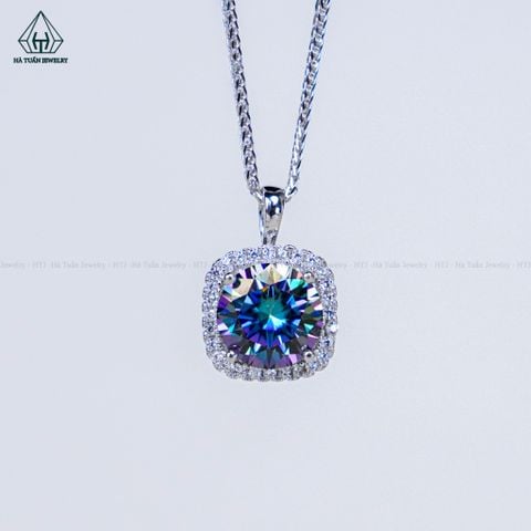 N704 Dây mặt liền halo vuông chủ MOIS xanh dương 8mm (không mã cạnh)