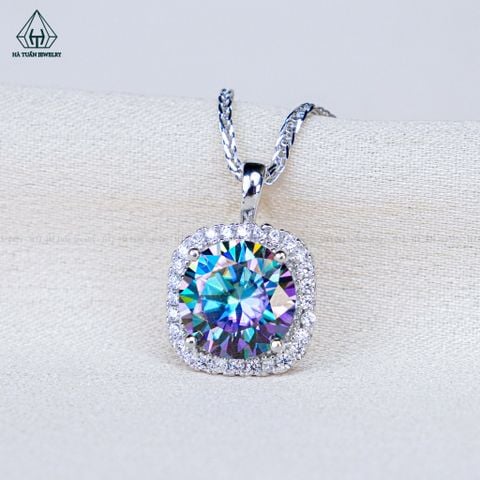 N704 Dây mặt liền halo vuông chủ MOIS xanh dương 8mm (không mã cạnh)