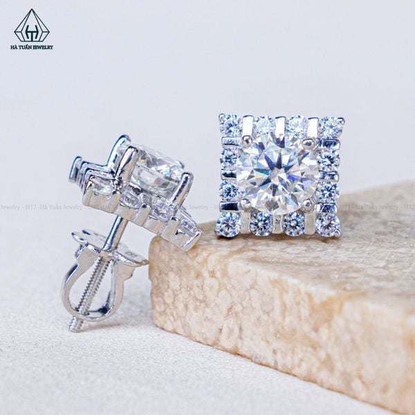  EX510 6mm Bông tai vuông đá caro 12 ô 