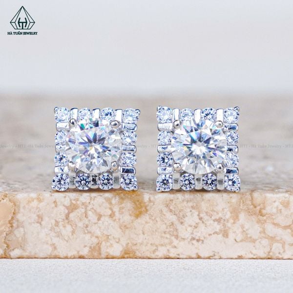  EX510 6mm Bông tai vuông đá caro 12 ô 