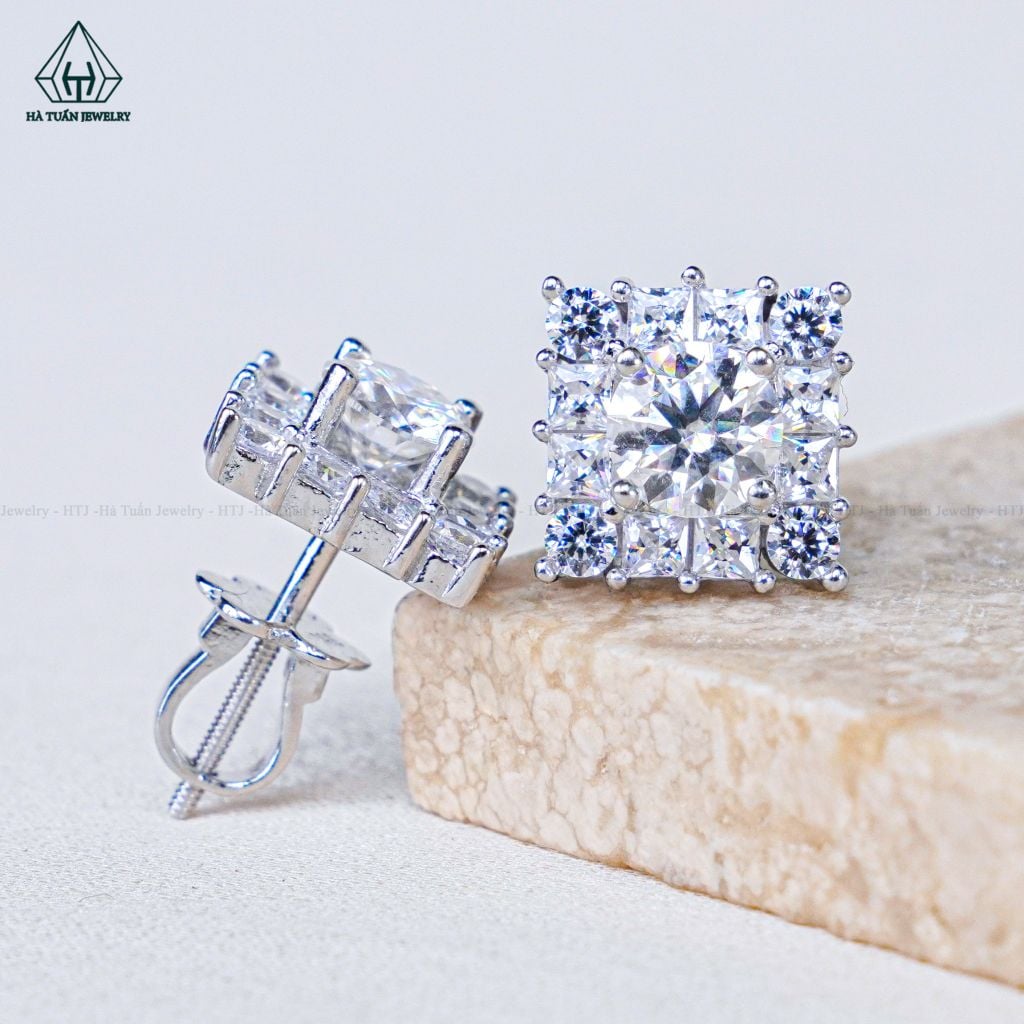 EX513 5.4mm Bông tai vuông đá xen baguette