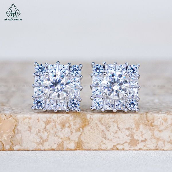  EX513 5.4mm Bông tai vuông đá xen baguette 