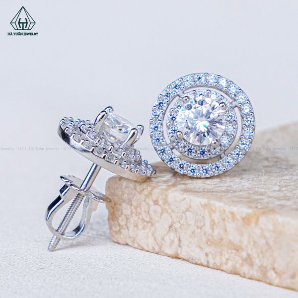  EX517 5mm Bông tai hoa tròn 2 vành đá 