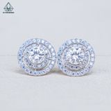  EX517 5mm Bông tai hoa tròn 2 vành đá 