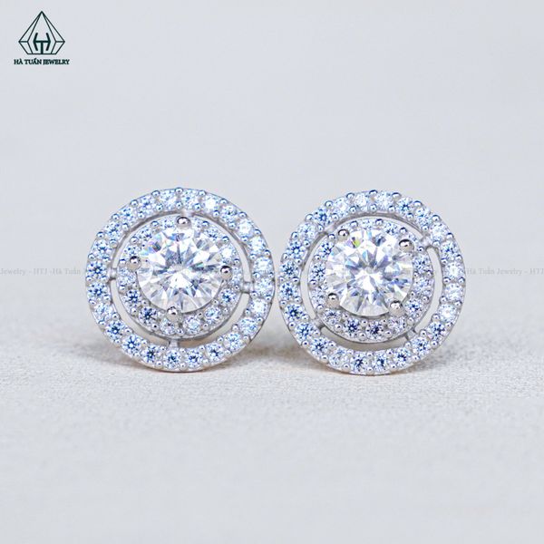  EX517 5mm Bông tai hoa tròn 2 vành đá 