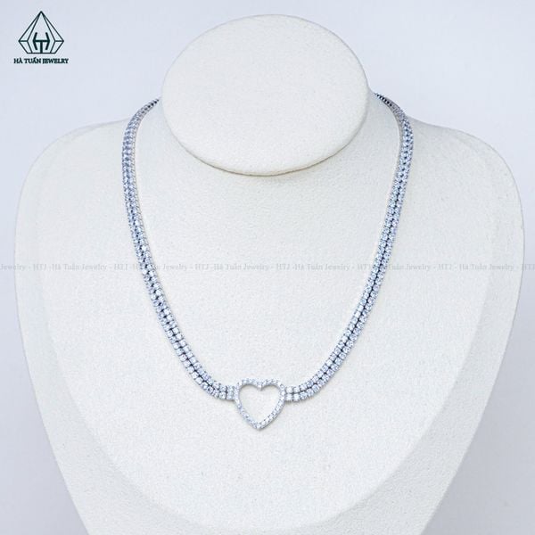  N695 Dây mặt liền FULL đá cz 2 viền đá trái tim 