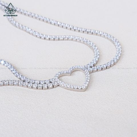 N695 Dây mặt liền FULL đá cz 2 viền đá trái tim