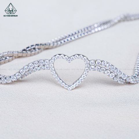 N695 Dây mặt liền FULL đá cz 2 viền đá trái tim