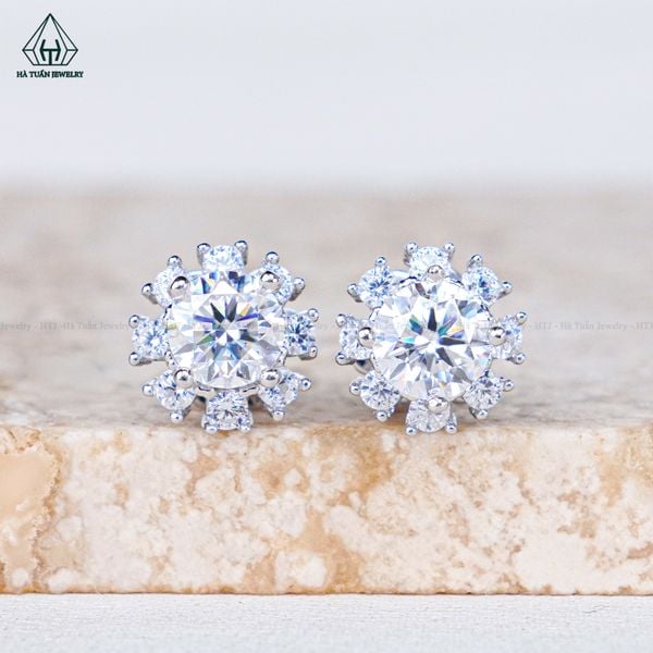  EX516 5mm Bông tai hoa đá tròn 8 cánh 