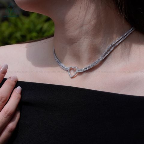 N695 Dây mặt liền FULL đá cz 2 viền đá trái tim