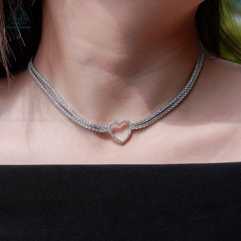 N695 Dây mặt liền FULL đá cz 2 viền đá trái tim