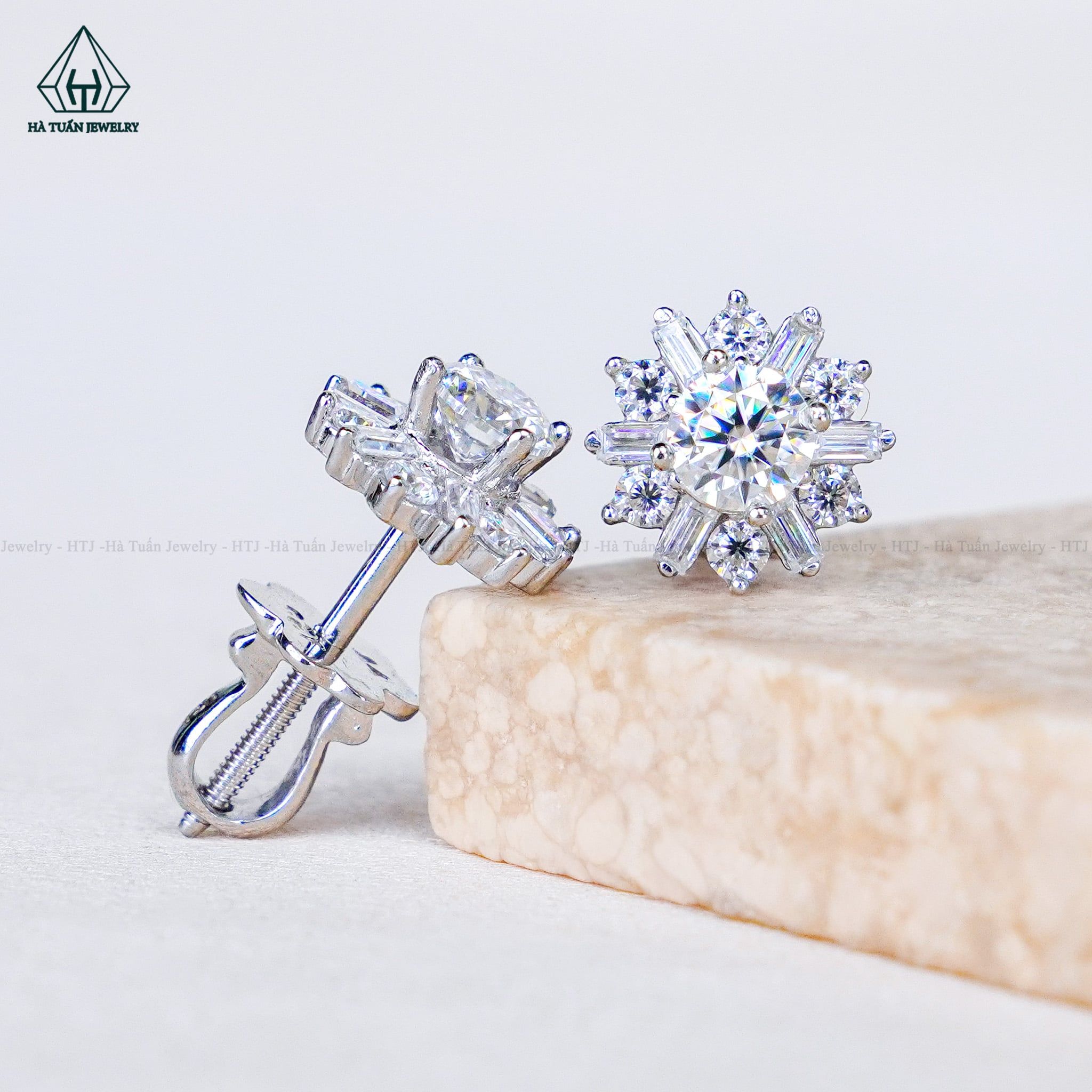  EX626 FULL MOIS 4mm Bông tai phối baguette 