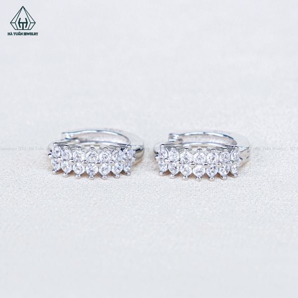  E117 Bông tai khoen 2 hàng đá nhọn 