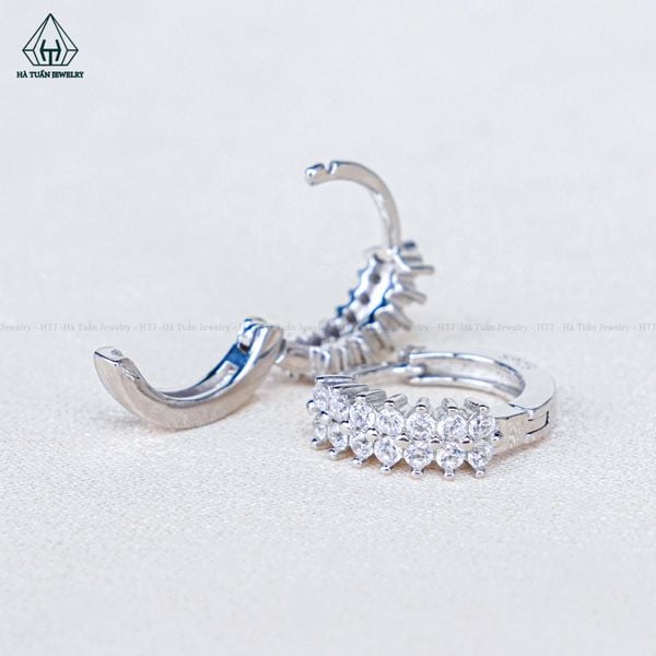  E117 Bông tai khoen 2 hàng đá nhọn 