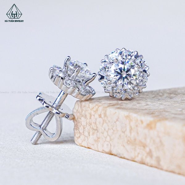  EX519 FULL MOIS 4.5mm Bông tai hoa đá chấu tim 