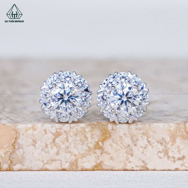  EX519 FULL MOIS 4.5mm Bông tai hoa đá chấu tim 