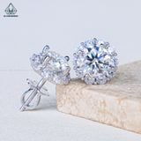  EX128 7.5mm Bông tai viền tấm hoa 10 cánh 