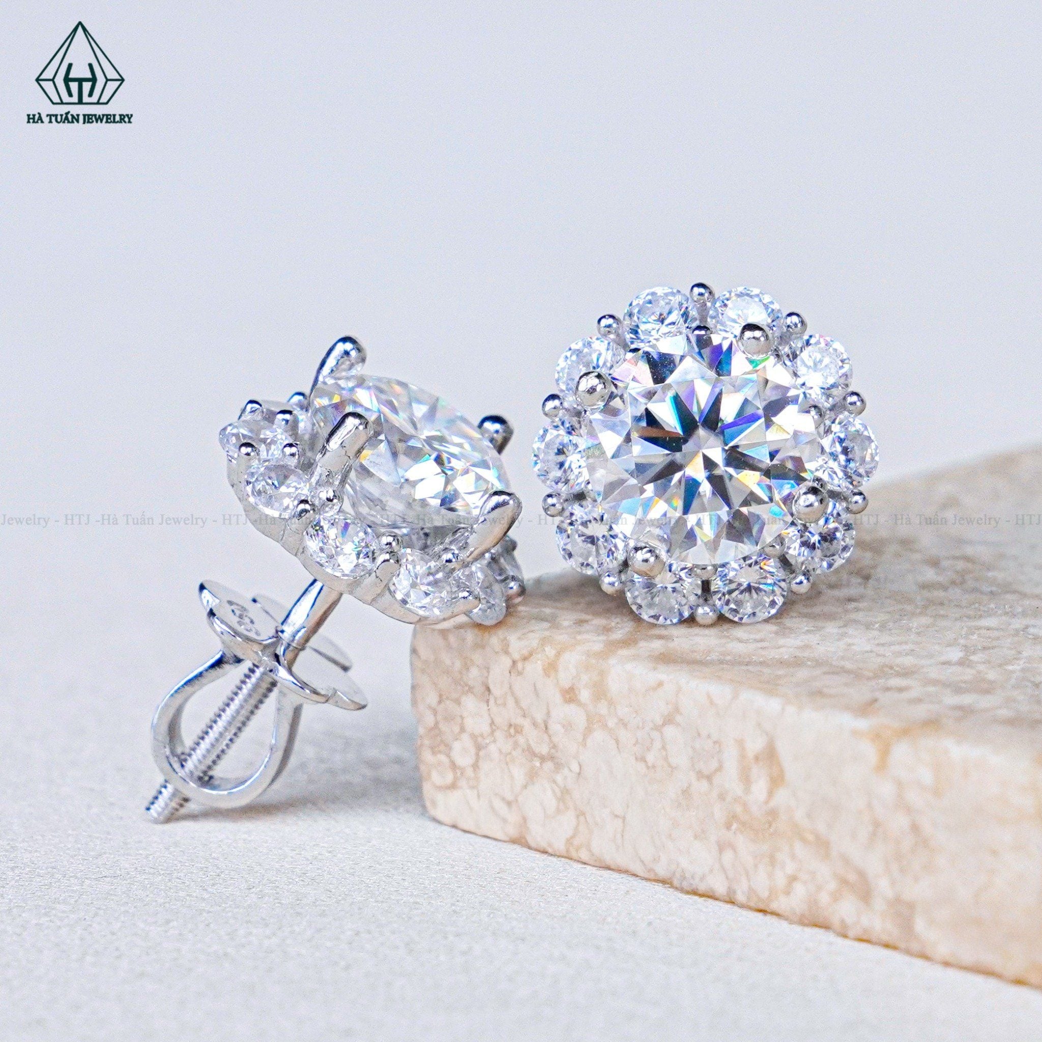  EX128 7.5mm Bông tai viền tấm hoa 10 cánh 