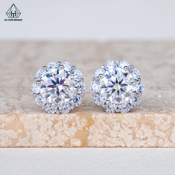  EX128 7.5mm Bông tai viền tấm hoa 10 cánh 