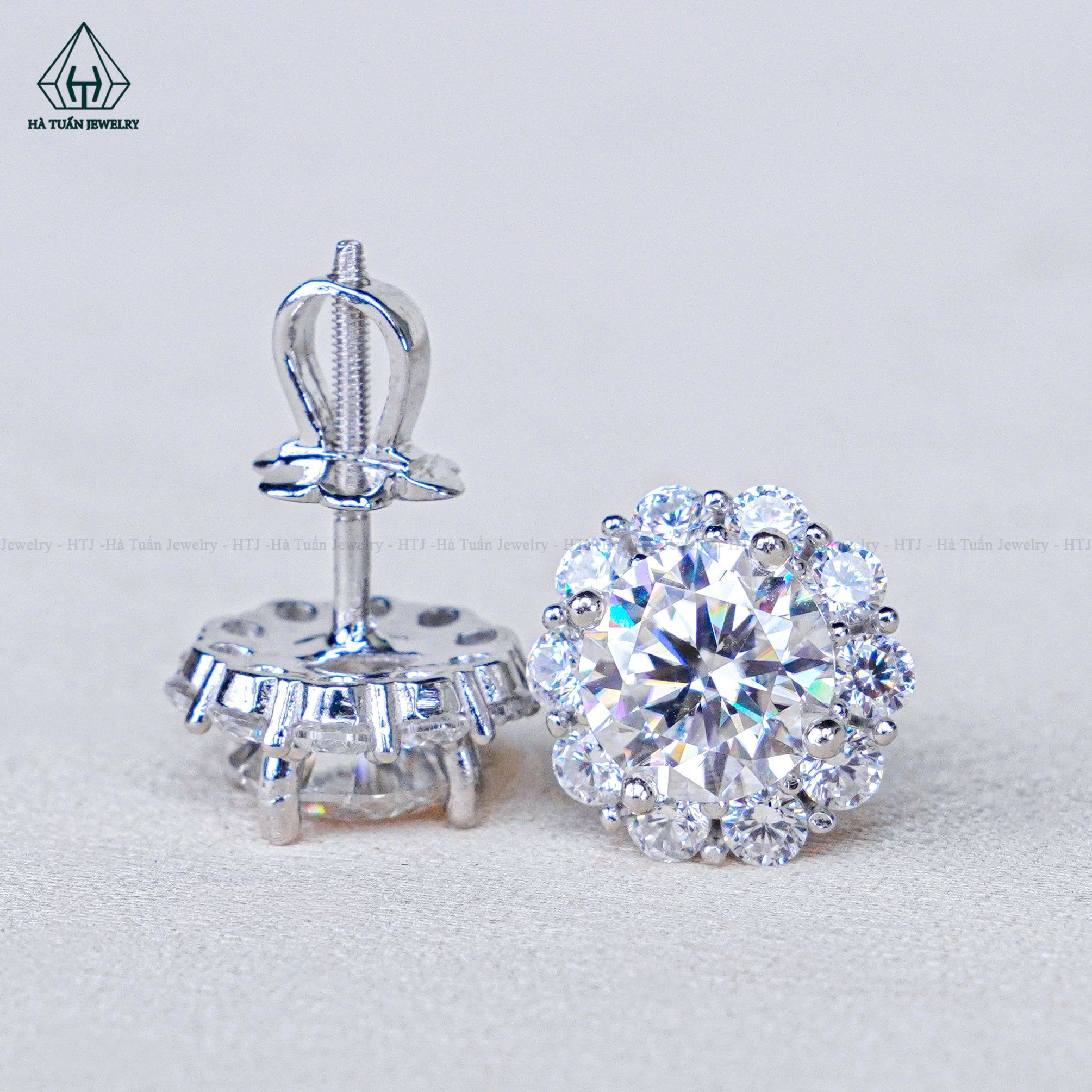  EX128 7.5mm Bông tai viền tấm hoa 10 cánh 