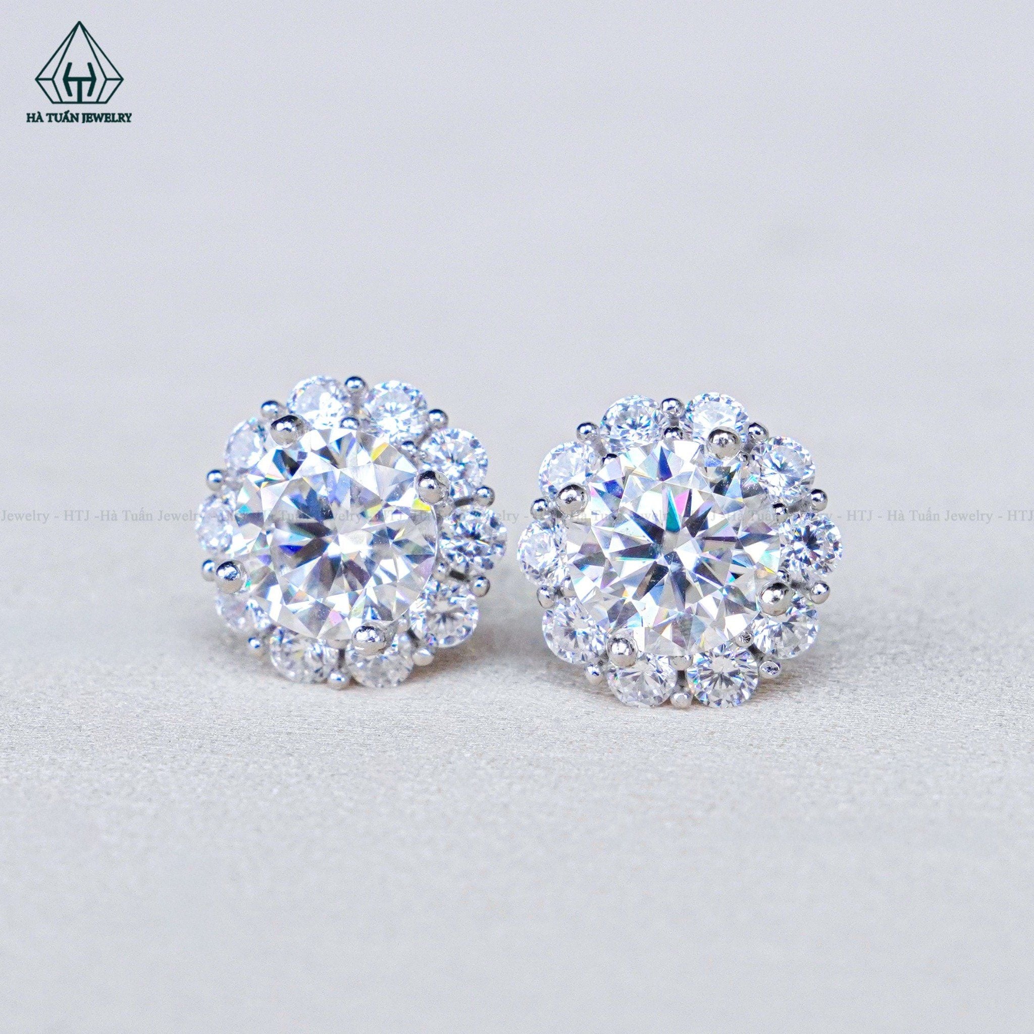  EX128 7.5mm Bông tai viền tấm hoa 10 cánh 