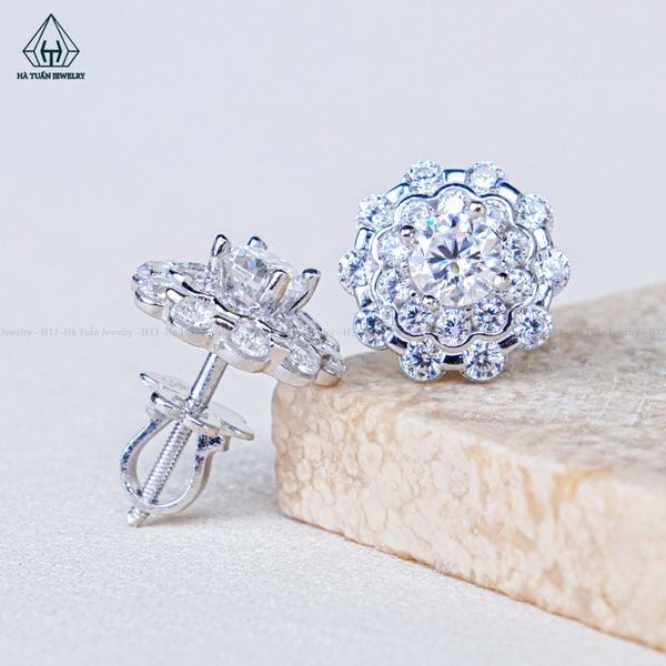  EX521 4.5mm Bông tai hoa đá tròn 